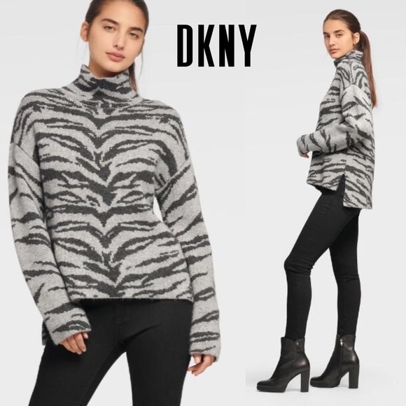 SOLD - NWT DKNY sweater animal print zebra Large - Picture 3 of 5